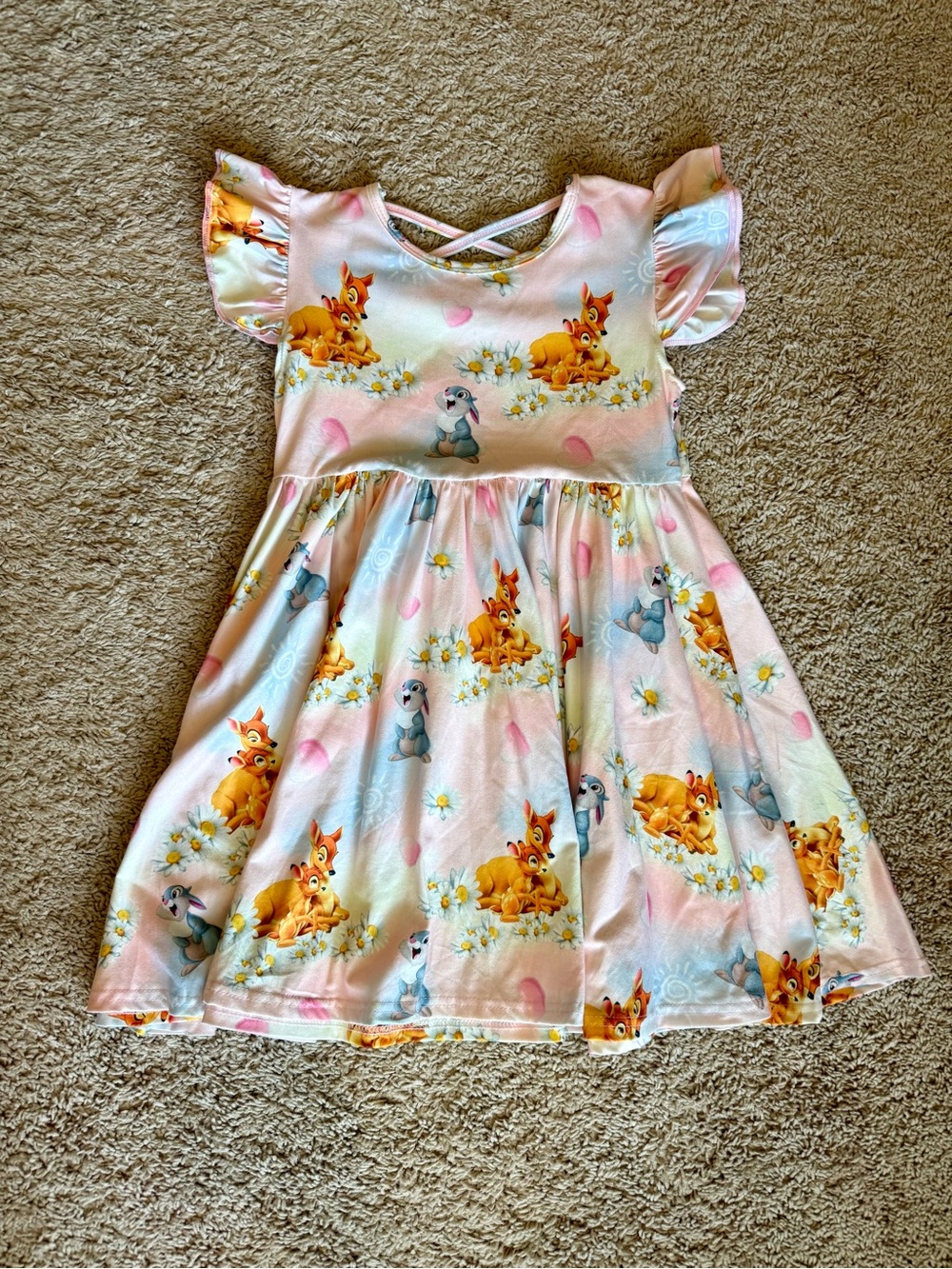 Girls Pink Deer & Bunny Print Flutter Sleeve Dress size 8/9